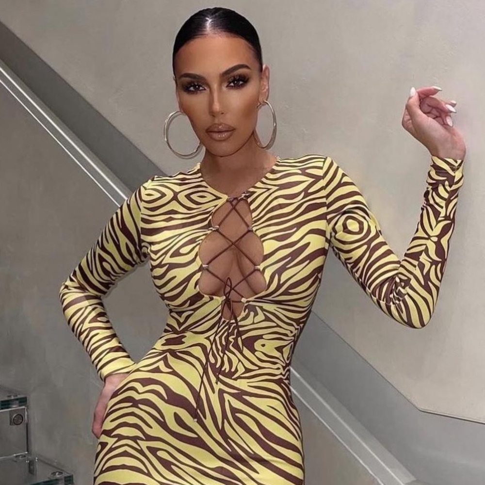 Meshki Imogen Zebra Lace up Midi Dress